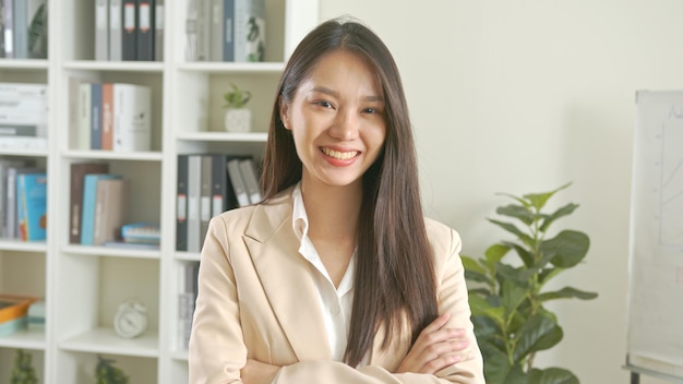 Successful Asian business woman in office background business professional and confidence