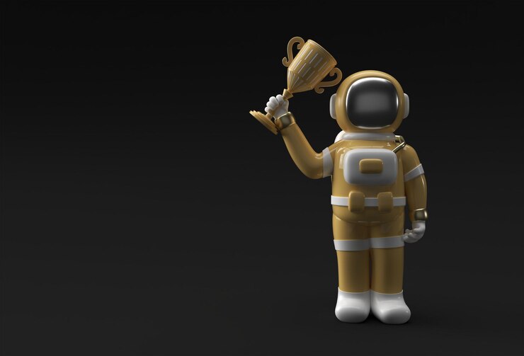 Free Photo successful astronaut got the first prize trophy 3d rendering