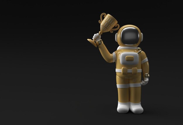成功した宇宙飛行士は一等賞のトロフィー3Dレンダリングを手に入れました