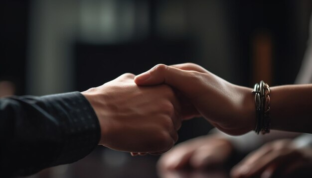 Successful business handshake between two coworkers in corporate office generated by AI