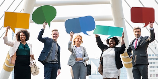 Free photo successful business people with speech bubbles