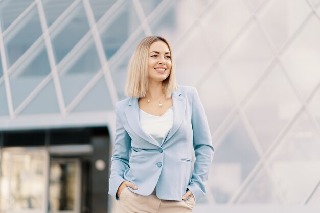 Successful business woman in blue suit