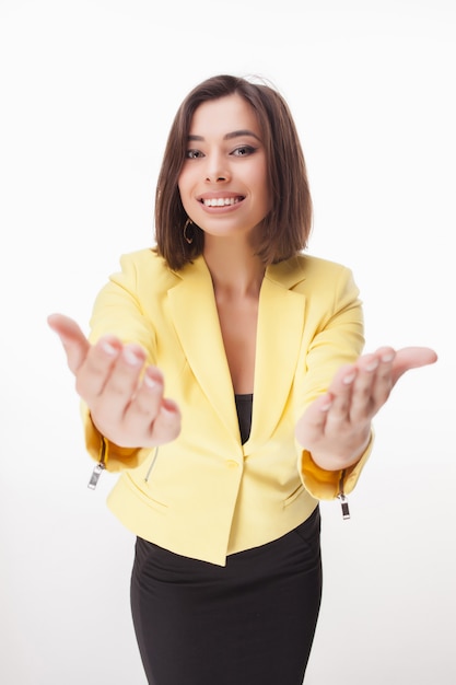 Successful business woman on white