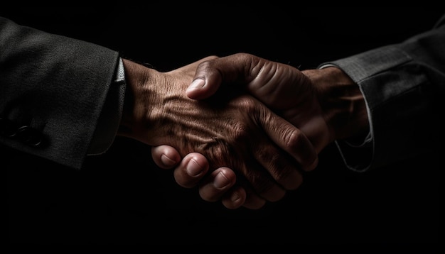 Successful businessmen seal deal with firm handshake generated by AI