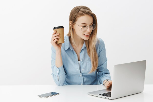 Successful female entrepreneur in blue collar shirt