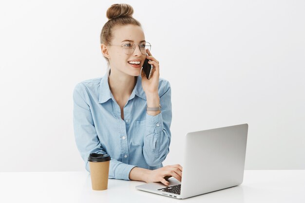 Successful female entrepreneur in blue collar shirt