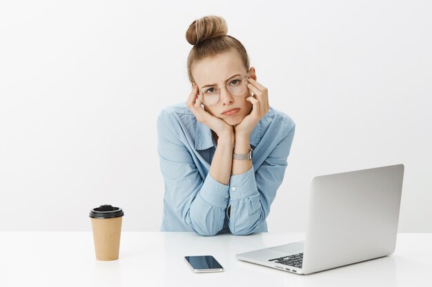 Successful female entrepreneur in blue collar shirt