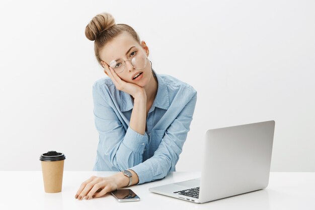 Successful female entrepreneur in blue collar shirt