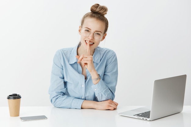 Successful female entrepreneur in blue collar shirt