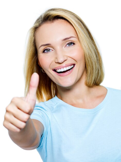 Successful woman  showing thumbs up
