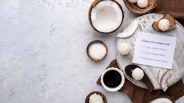 Sugar free candy with coconut above view