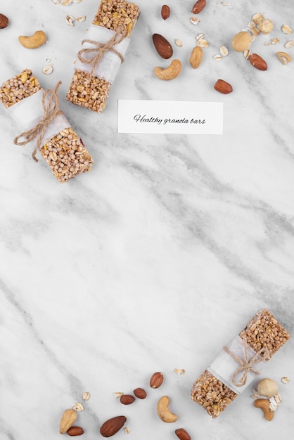 Sugar free snack bars flat lay