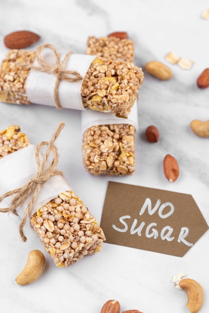 Sugar free snack bars high angle