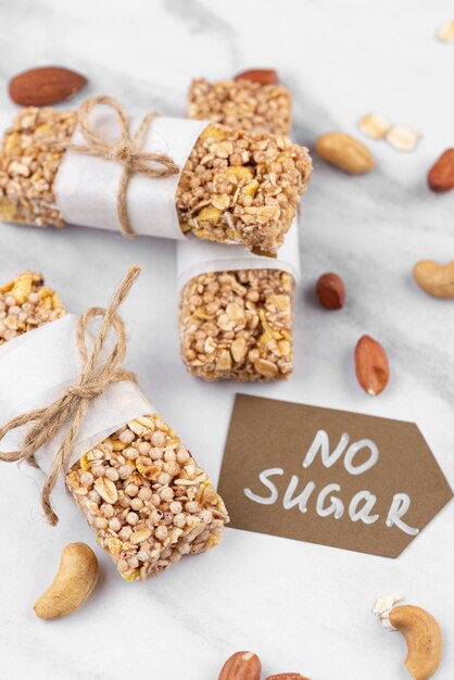 Sugar free snack bars high angle