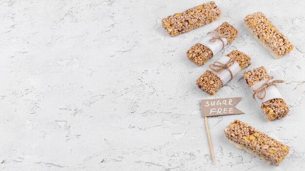 Sugar free snack bars with copy space