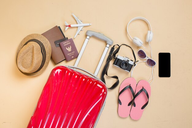 suitcase with traveler accessories