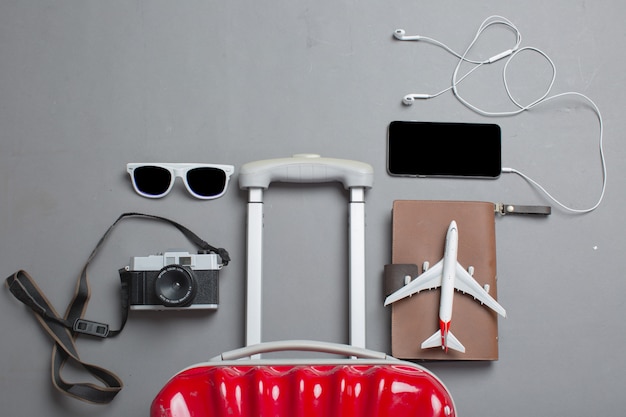 suitcase with traveler accessories