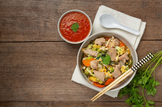 Sukiyaki pork served with suki spicy sauce