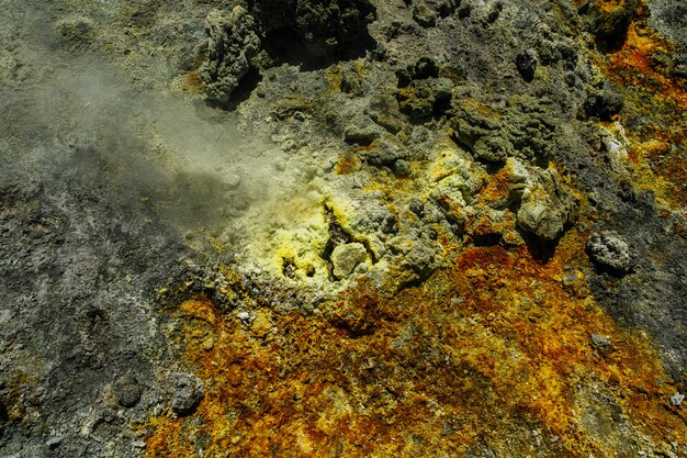 Sulfur and steam from volcano