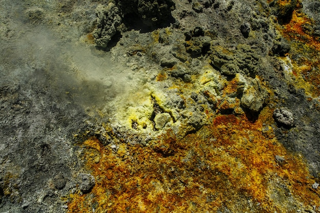 Sulfur and steam from volcano