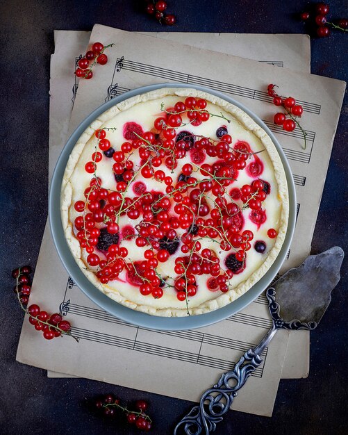 Summer berry tart pie with ricotta cottage cheese