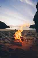 Free photo summer bonfire by the beach in wales