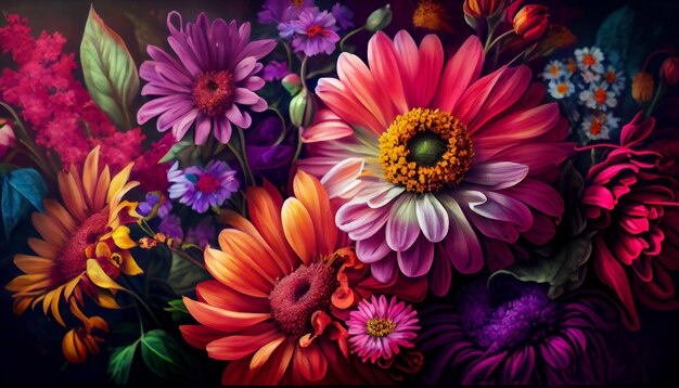 Summer bouquet of fresh gerbera daisies and chrysanthemums generated by AI
