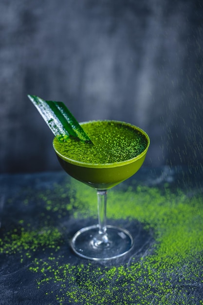 Summer cocktail with green matcha