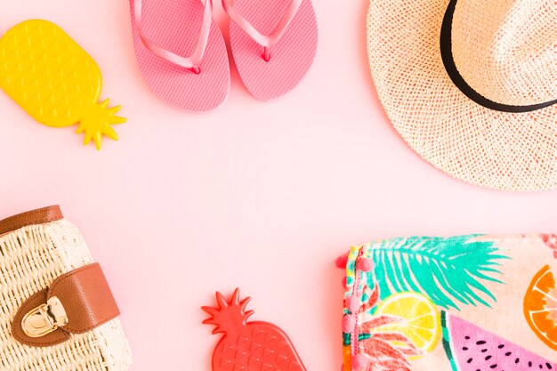 Summer composition on pink background