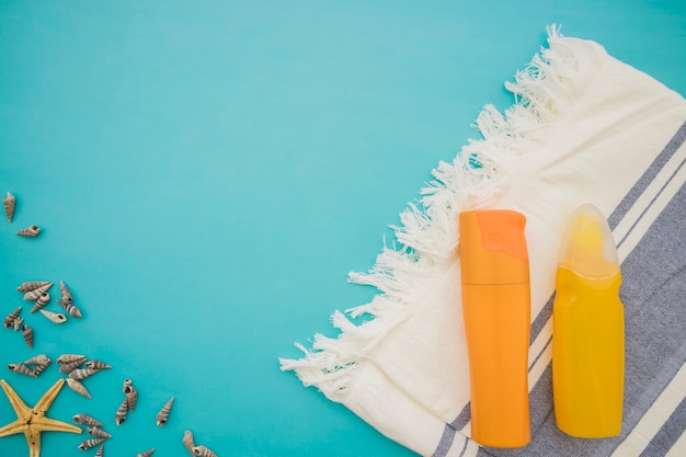 Summer composition with decorative seashells