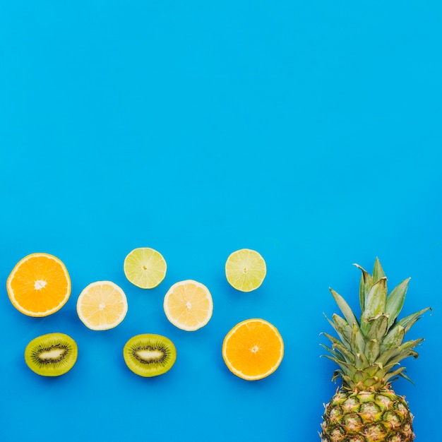 Summer composition with kiwi and other fruits