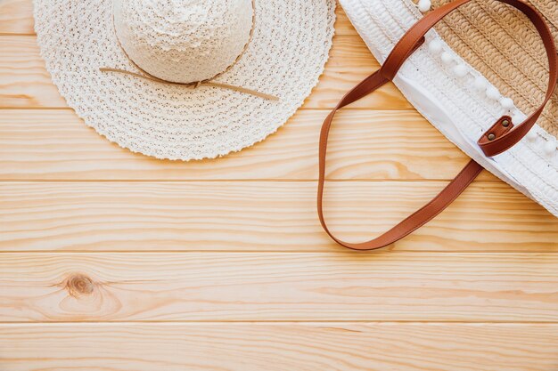 Summer concept with bag and hat