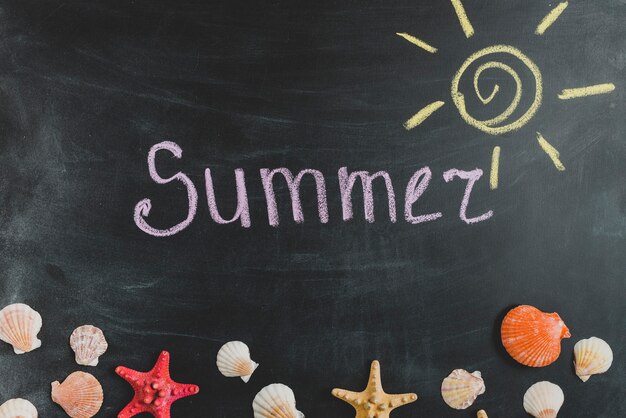 Summer concept with elements on chalkboard