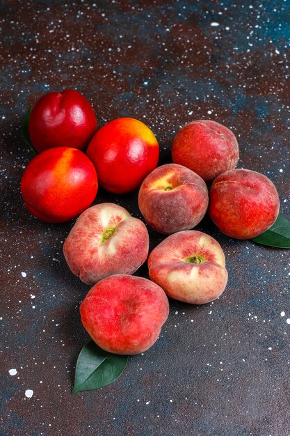 Summer fruits: fig peaches,nectarine and peaches,top view