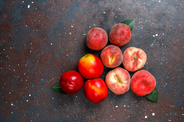 Summer fruits: fig peaches,nectarine and peaches,top view