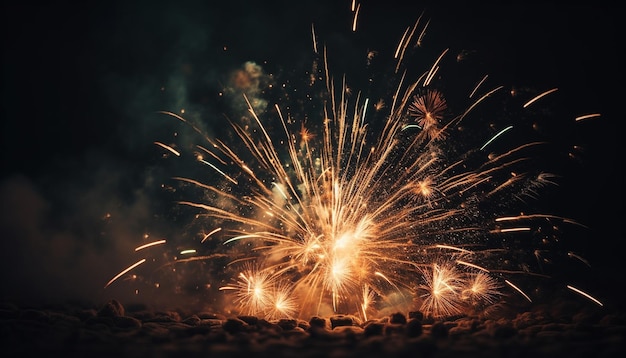 Foto gratuita la notte d'estate esplode con vibranti fuochi d'artificio generati dall'intelligenza artificiale