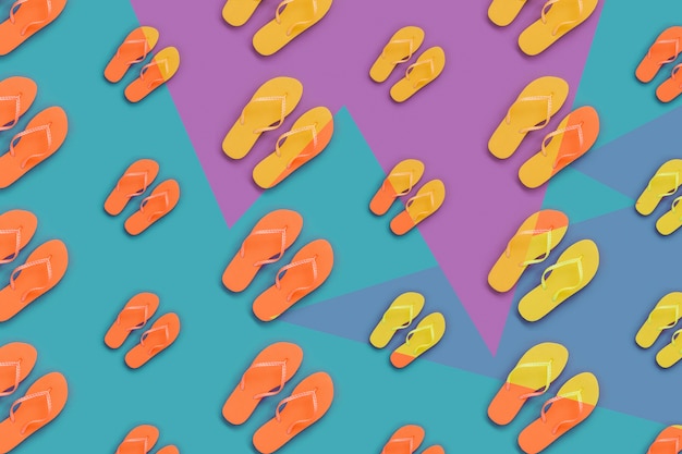 Summer pattern with orange and yellow flip flops