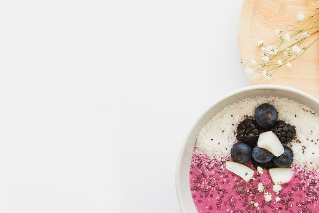 Summer smoothie in bowl with copyspace
