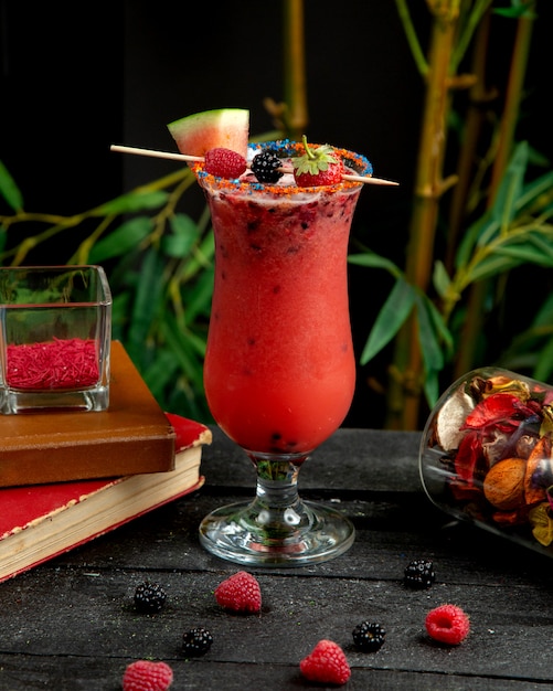 summertime smoothie with raspberry, blackberry, strawberry, and ice