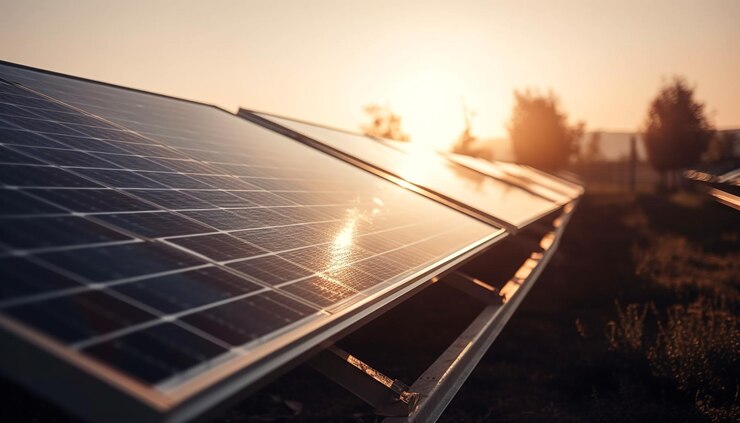 Free Photo sun energy captured in solar panel farm generated by ai