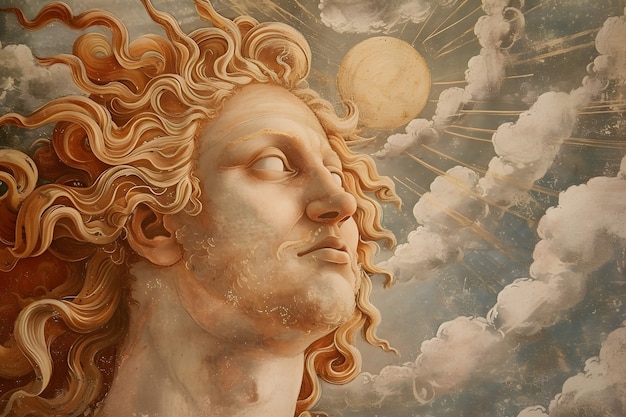 Бесплатное фото Бог солнца изображен как могущественный человек в эпохе возрождения