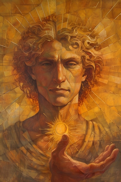 Бесплатное фото Бог солнца изображен как могущественный человек в эпохе возрождения