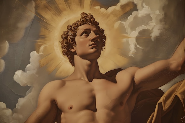 Foto gratuita il dio del sole raffigurato come un uomo potente in un contesto rinascimentale