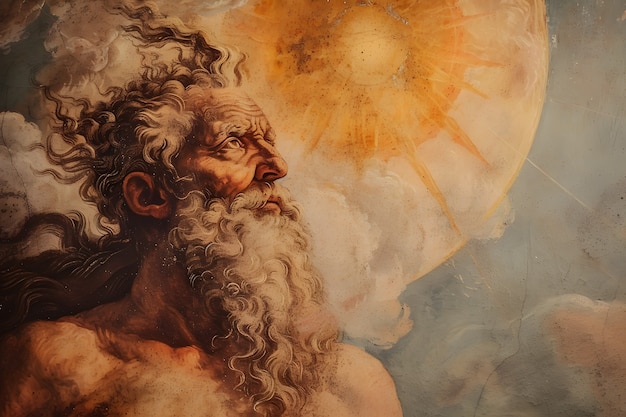 Sun god depicted as a powerful man in a renaissance setting