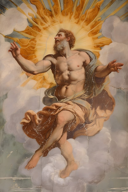 Sun god depicted as a powerful man in a renaissance setting