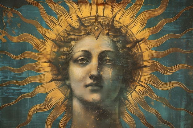 Sun god depicted as a powerful man in a renaissance setting