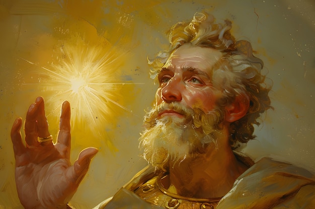 Sun god depicted as a powerful man in a renaissance setting