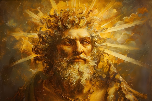 Il dio del sole raffigurato come un uomo potente in un contesto rinascimentale