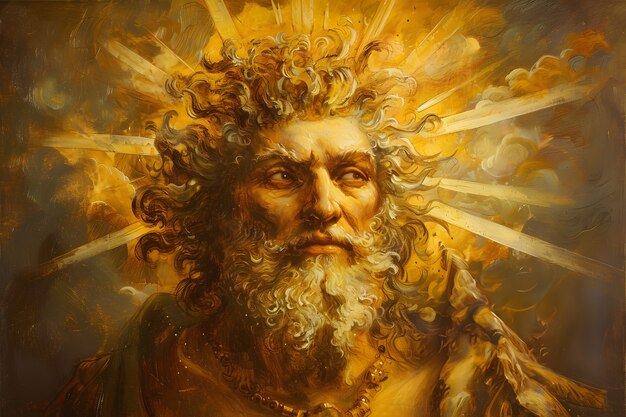 Sun god depicted as a powerful man in a renaissance setting