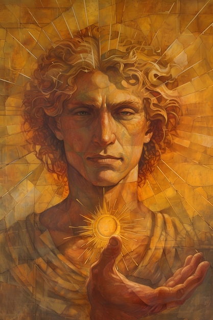 Sun god depicted as a powerful man in a renaissance setting